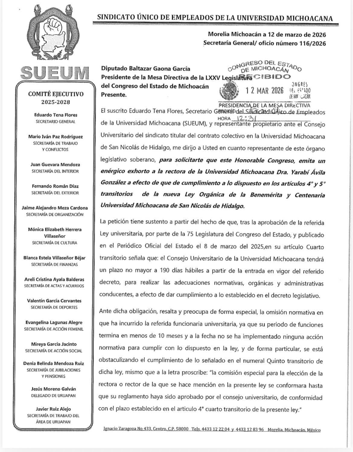 denuncia ante el congreso dos